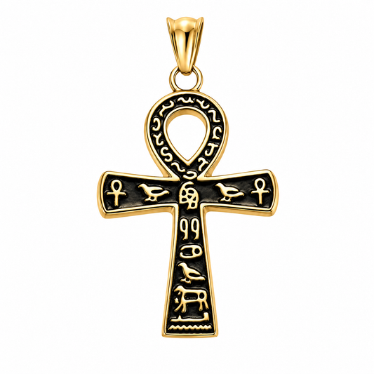 18k Gold PVD Stainless Steel Eye of Horus Ankh Egyptian Cross Charm Pendant