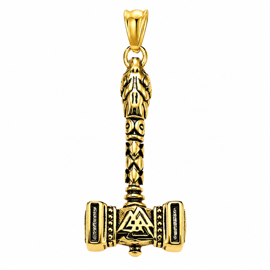 18k Gold PVD Stainless Steel Valknut Norse Hammer Mjolnir Thor Charm Pendant