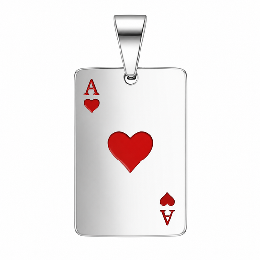 Stainless Steel Ace of Hearts Card Lucky Gambling Charm Pendant
