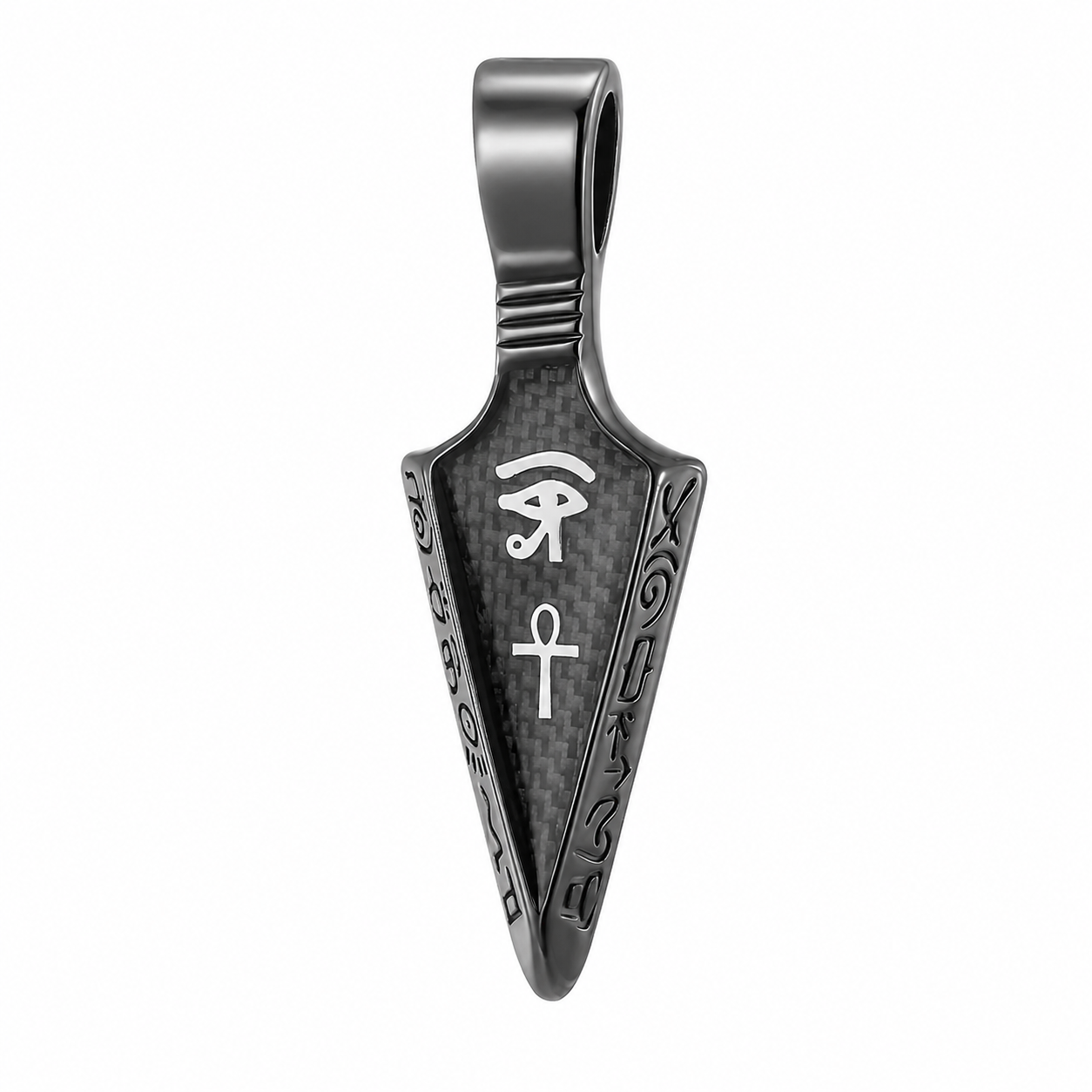 Black PVD Stainless Steel Egyptian Ankh Eye of Horus Pendant