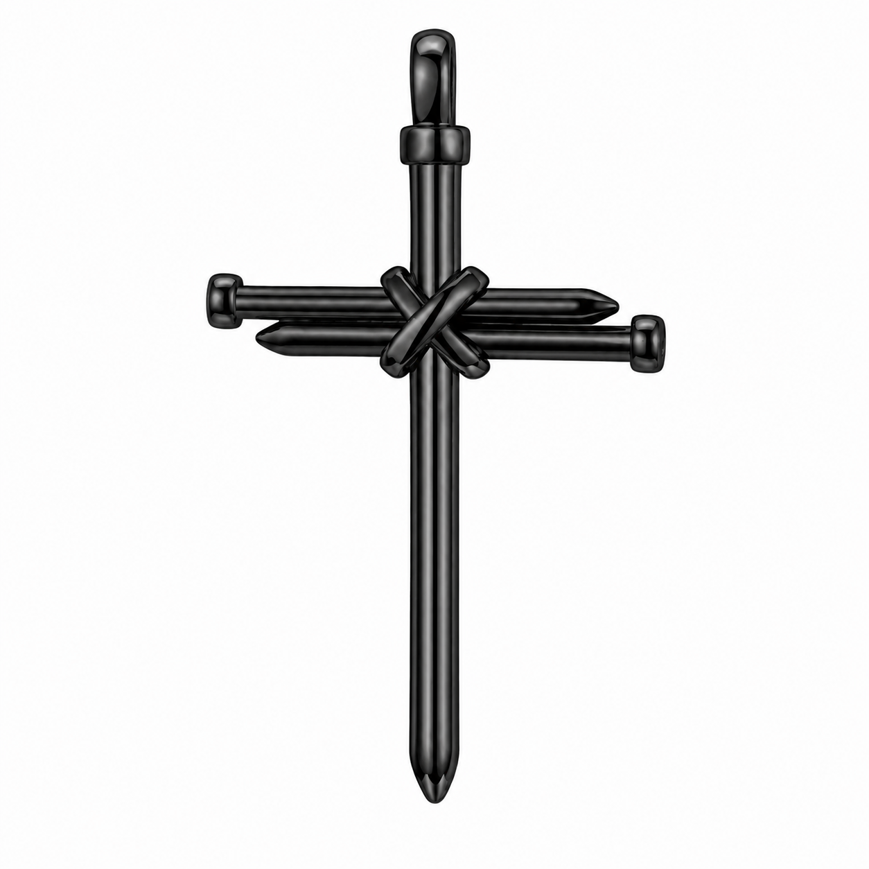 Black PVD Stainless Steel Christian Cross Jesus Nail Simple Charm Pendant