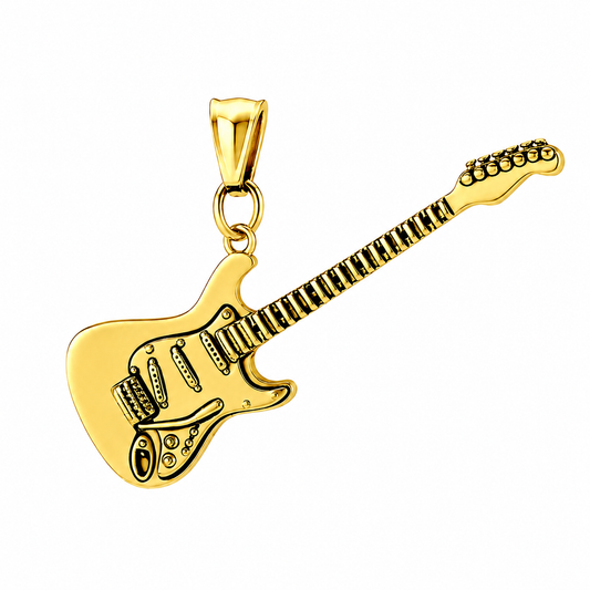 18k Gold PVD Stainless Steel Guitar Rock & Roll Music Charm Pendant