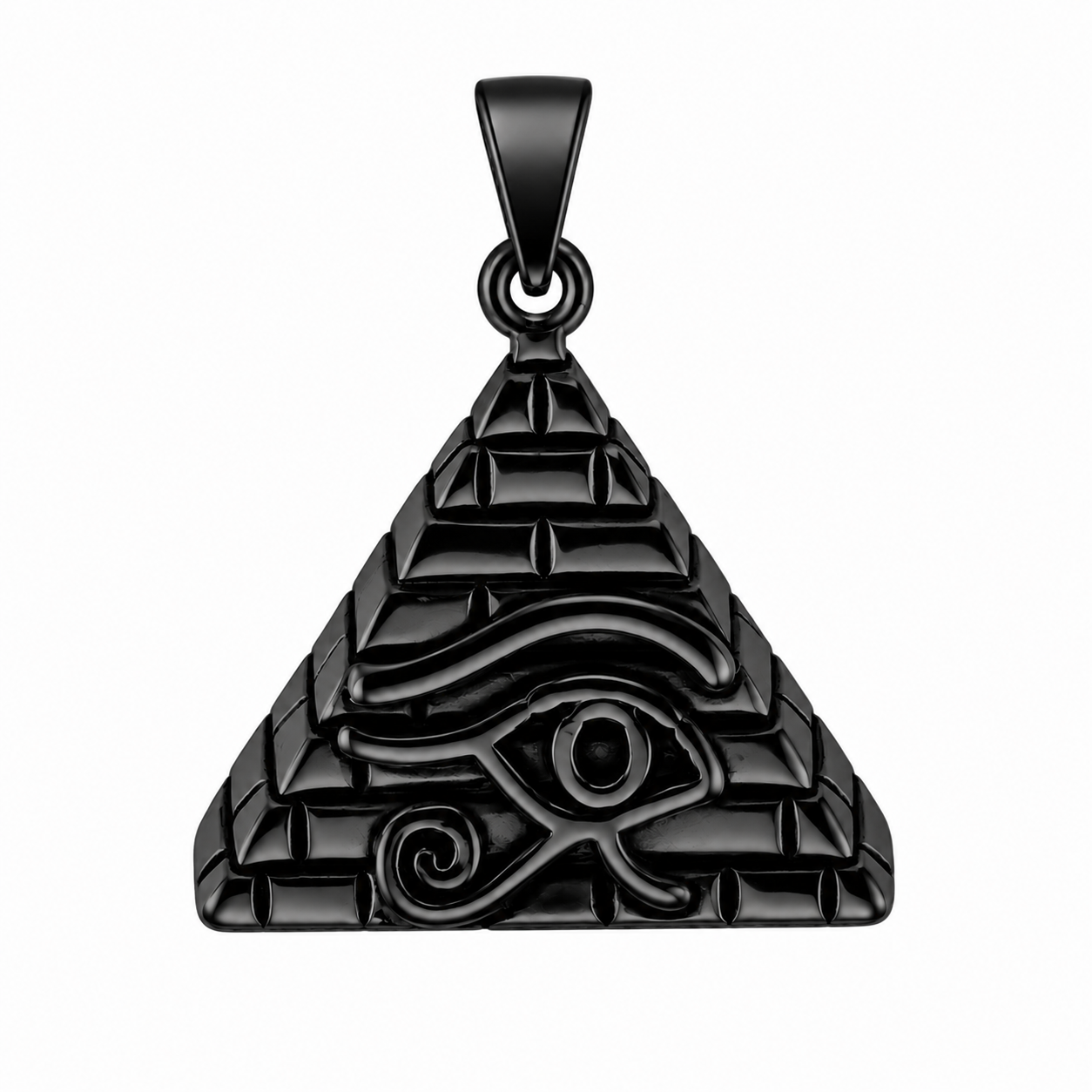 Black PVD Stainless Steel Pyramid Eye of Horus Egyptian Charm Pendant
