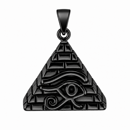 Black PVD Stainless Steel Pyramid Eye of Horus Egyptian Charm Pendant