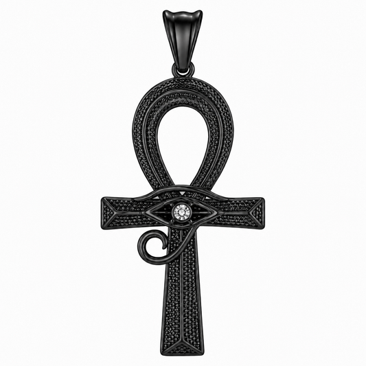 Black PVD Stainless Steel Eye of Horus Ankh Egyptian Cross Charm Pendant
