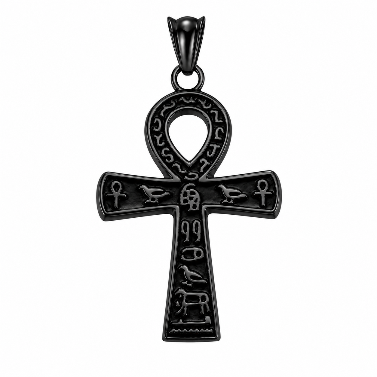 Black PVD Stainless Steel Eye of Horus Ankh Egyptian Cross Charm Pendant