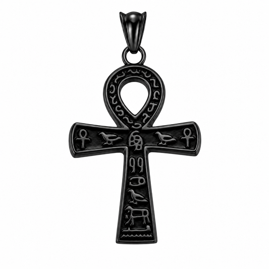 Black PVD Stainless Steel Eye of Horus Ankh Egyptian Cross Charm Pendant