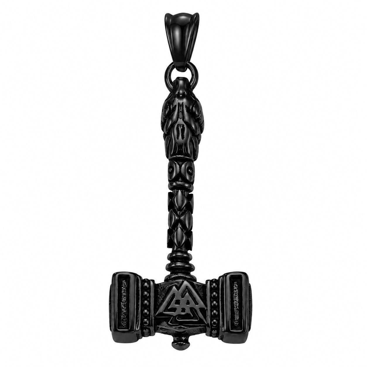 Black PVD Stainless Steel Valknut Norse Hammer Mjolnir Thor Charm Pendant