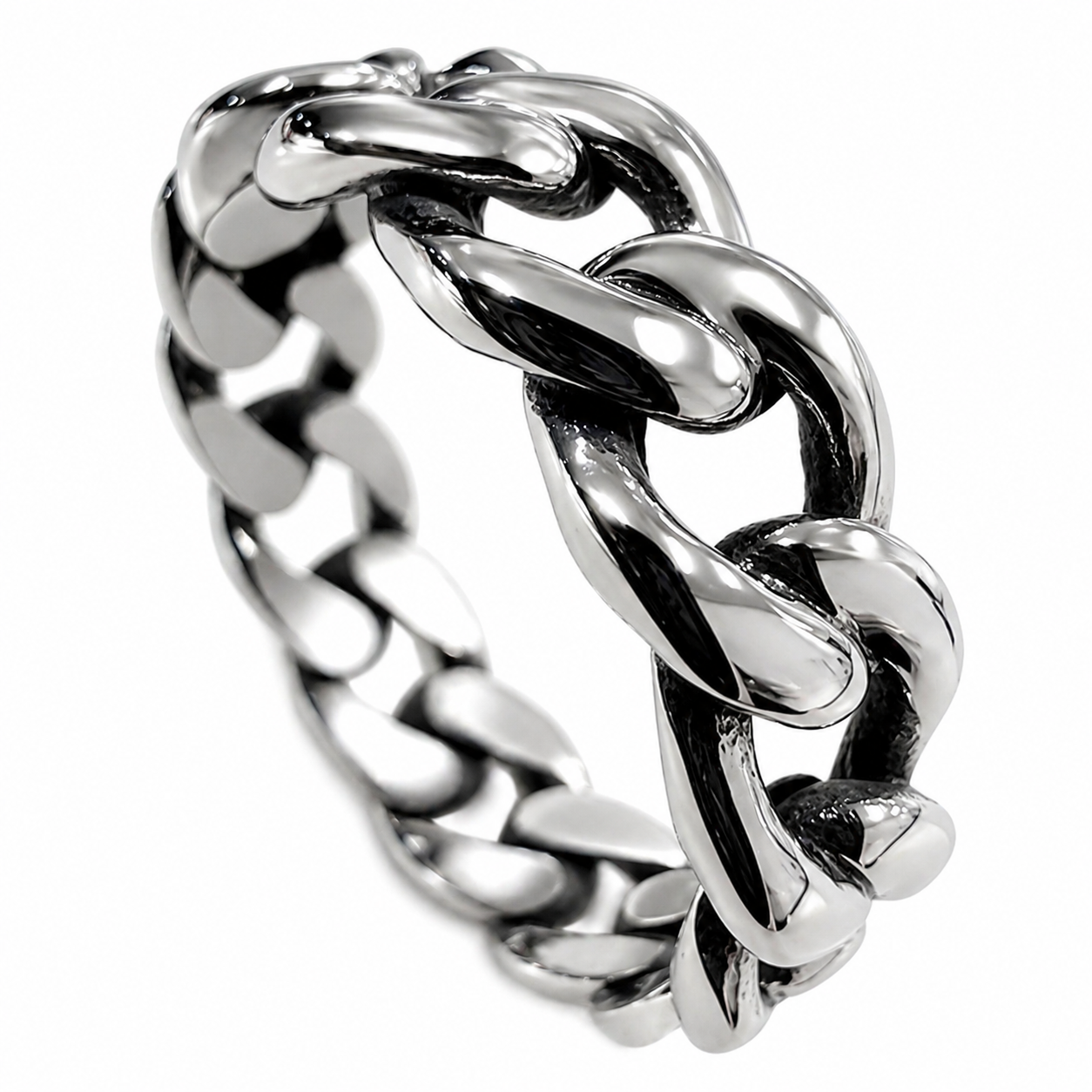 Stainless Steel Miami Cuban Curb Link Eternity Chain Ring