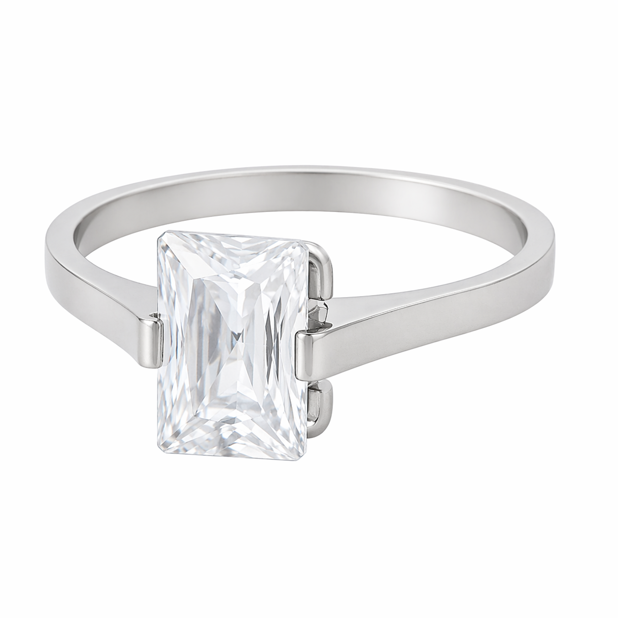 Stainless Steel Rectangle Clear CZ Tension Band Ring
