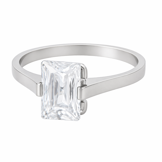 Stainless Steel Rectangle Clear CZ Tension Band Ring