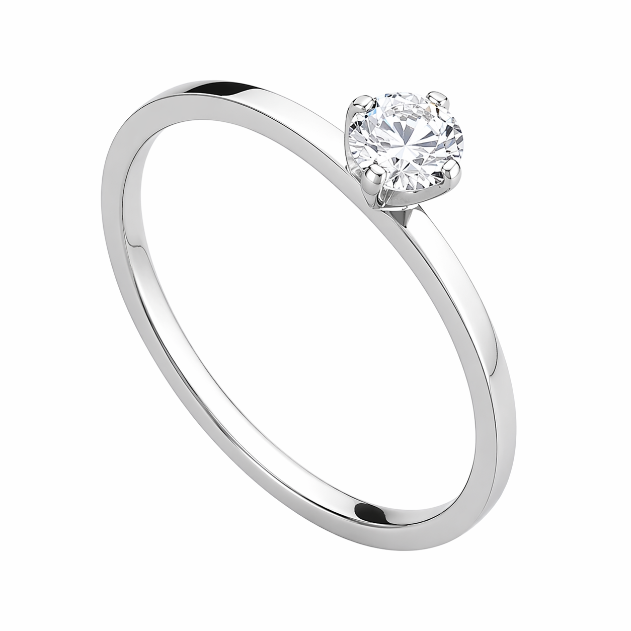 Stainless Steel 4mm White CZ Solitaire 1mm Thin Band Ring