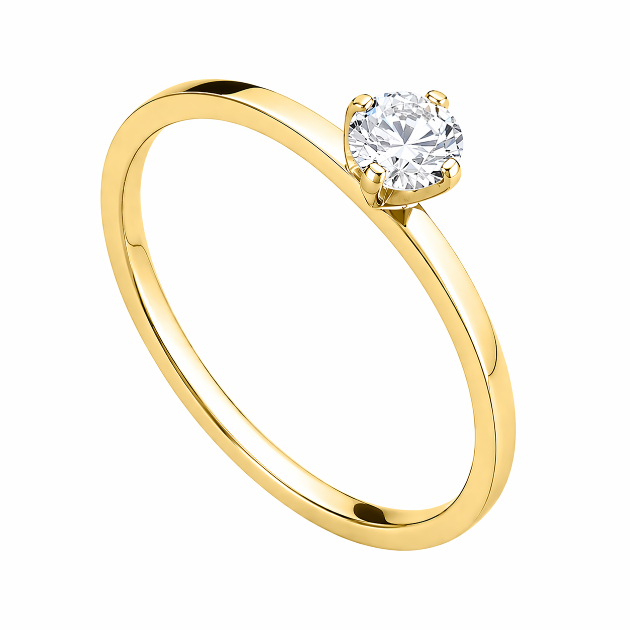 18k Yellow Gold PVD Stainless Steel 4mm White CZ Solitaire 1mm Thin Band Ring