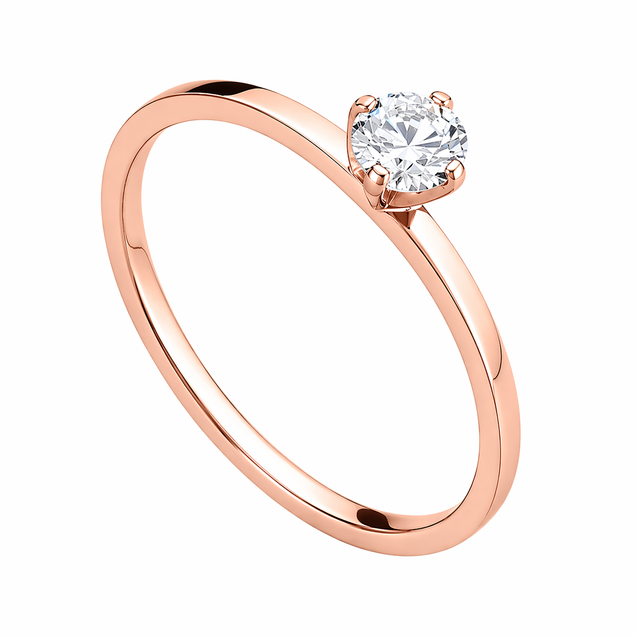 18k Rose Gold PVD Stainless Steel 4mm White CZ Solitaire 1mm Thin Band Ring