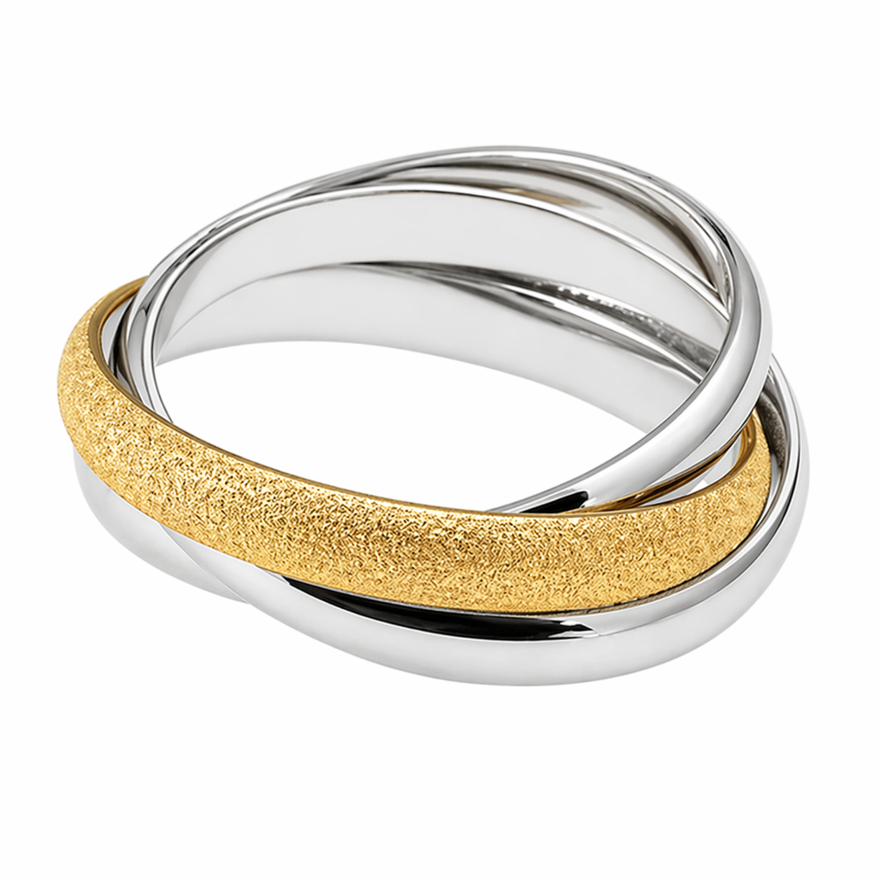 18k Gold PVD Frosted Glitter Stainless Steel Triple Rolling Band Ring
