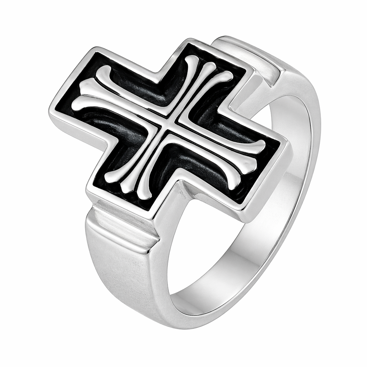 Stainless Steel Oxidized Christian Cross Ring