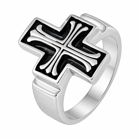 Stainless Steel Oxidized Christian Cross Ring