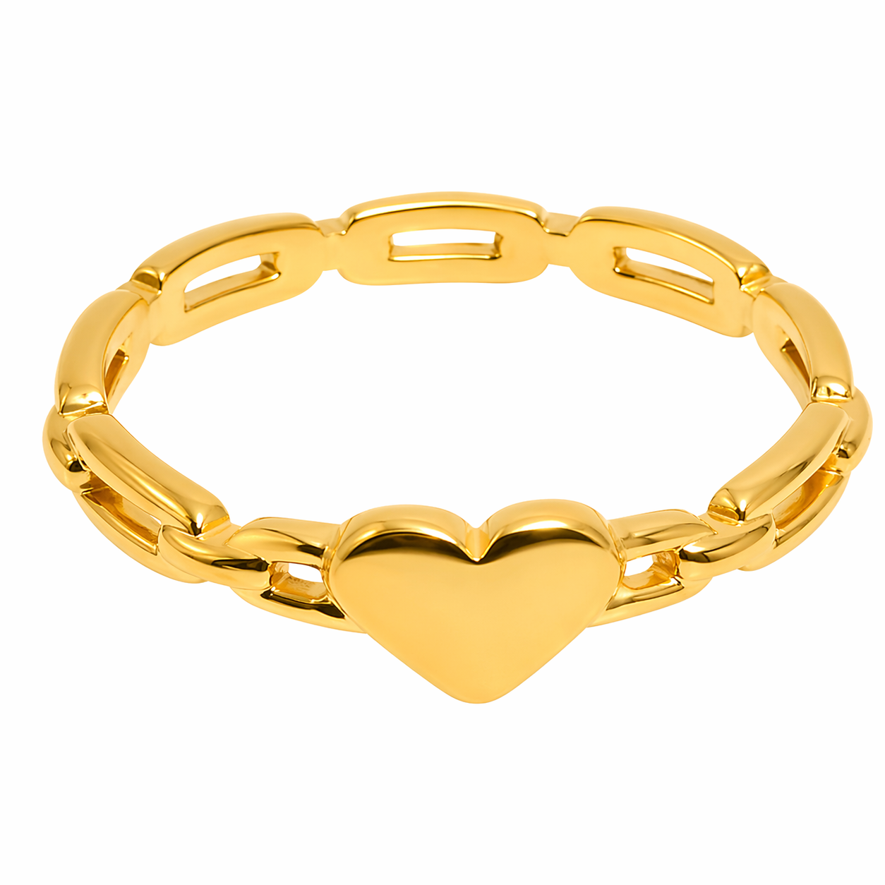 18k Gold PVD Stainless Steel Heart Chain Link Band Ring