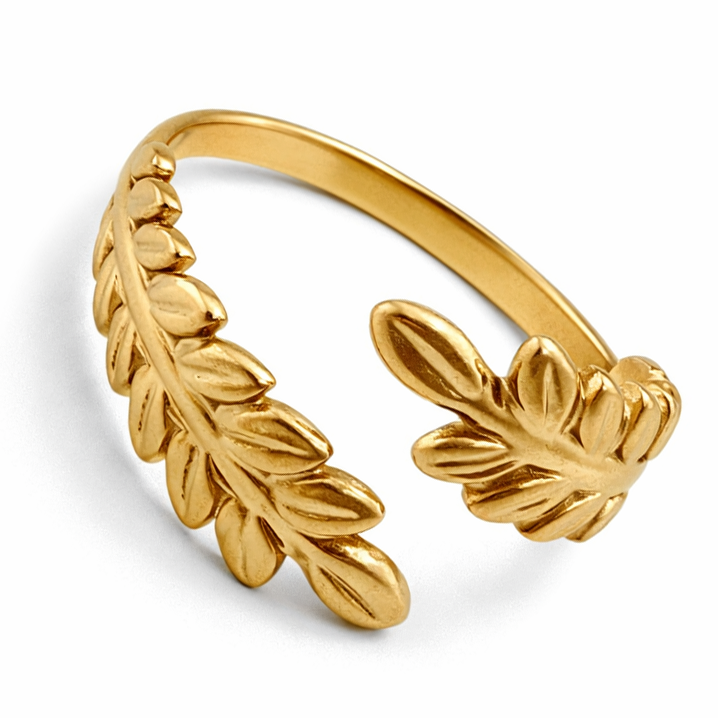 18k Gold PVD Stainless Steel Open Leaf Ring