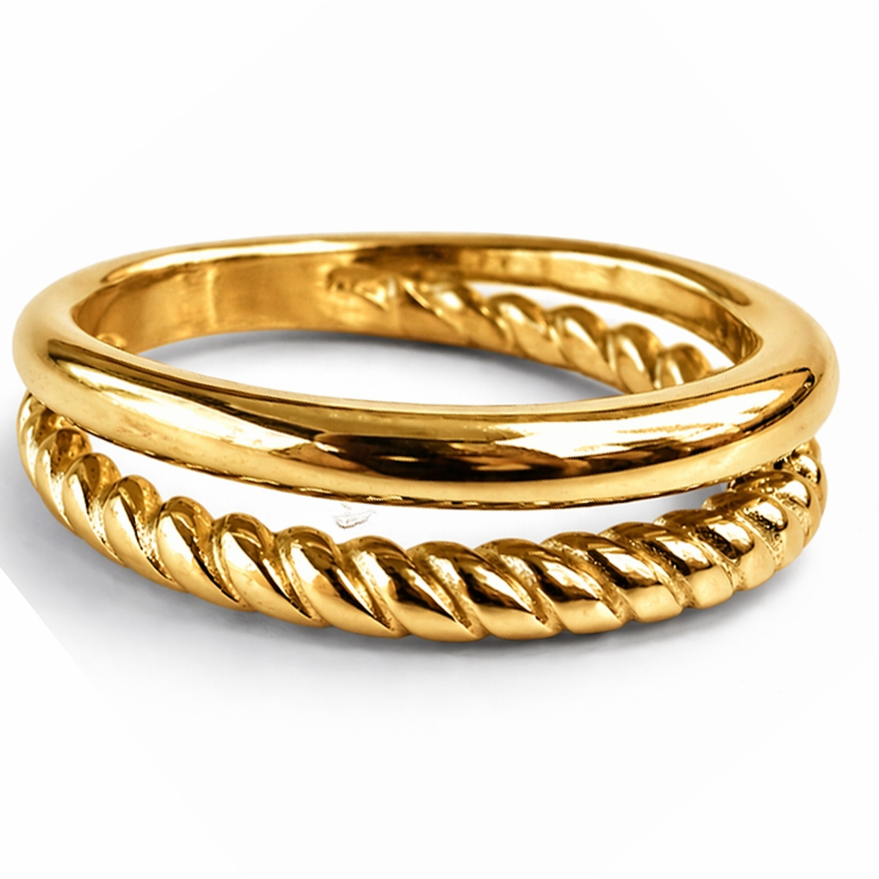 18k Gold PVD Stainless Steel Rope Twist Split Shank Band Ring