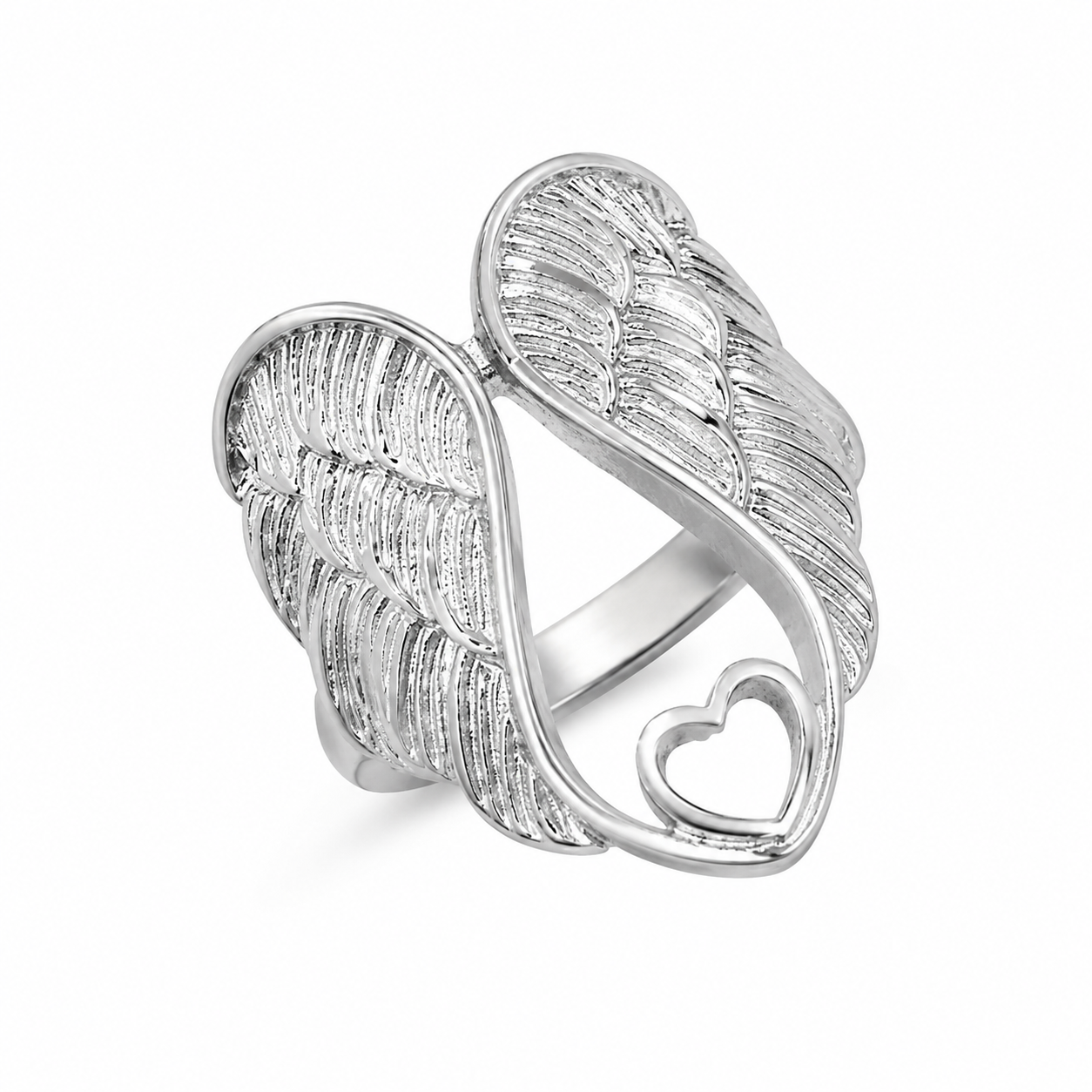 Stainless Steel Angel Wings Heart Biker Heavenly Love Ring