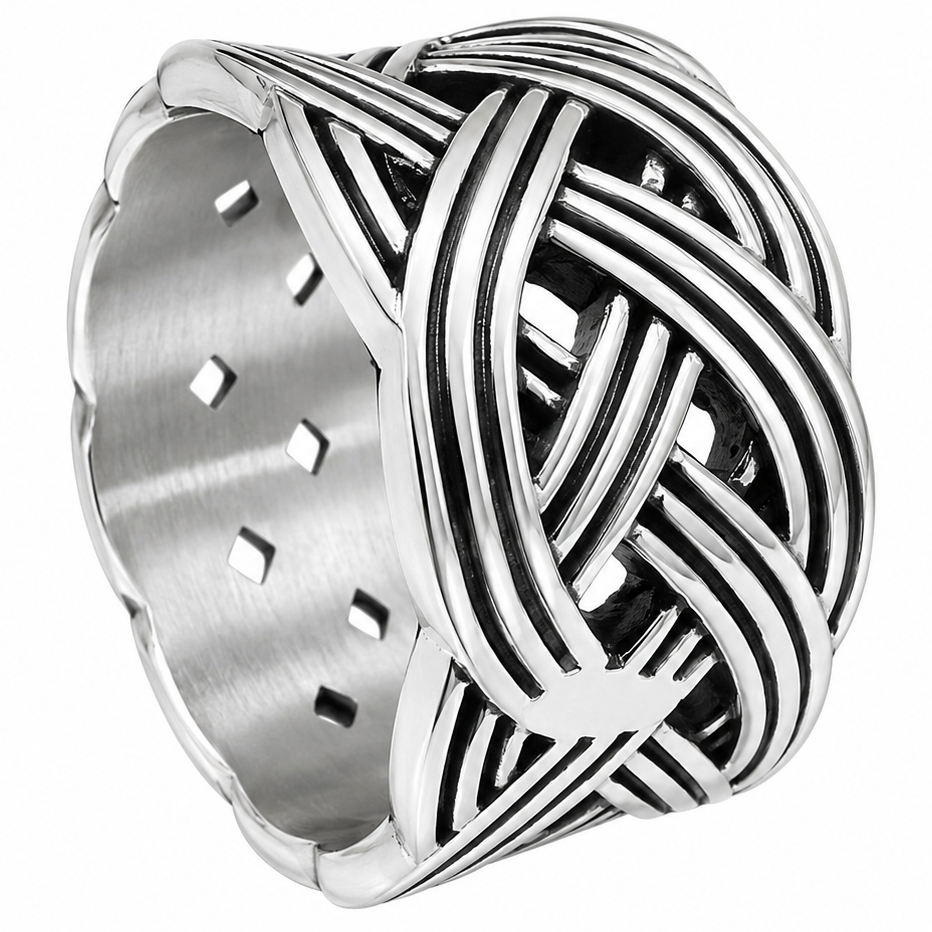 Stainless Steel Weave Mesh Knot Wide Large Ring
