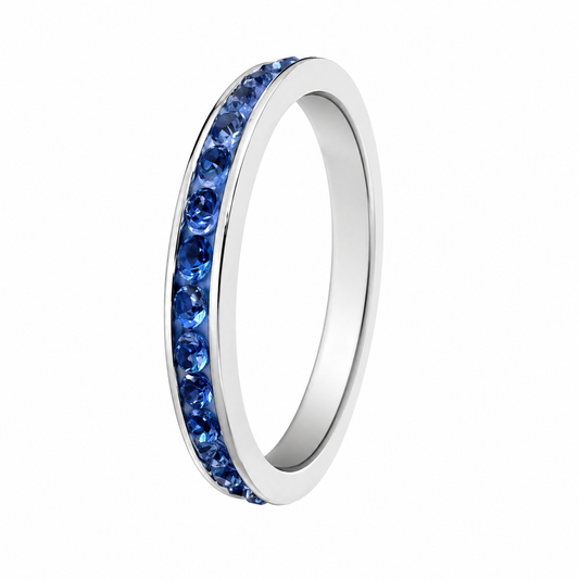 Stainless Steel Blue CZ Eternity 3mm Band Ring