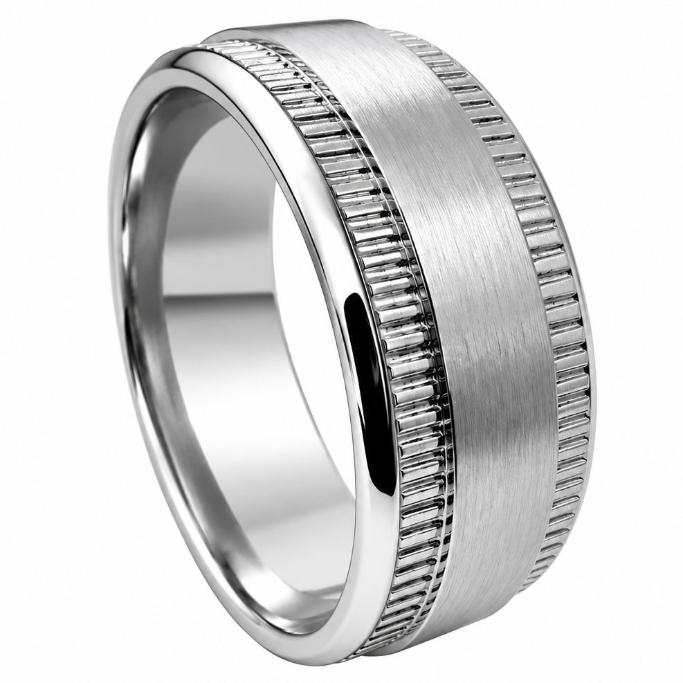 Stainless Steel Milgrain Brushed Wedding Band Ring
