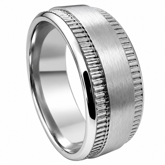 Stainless Steel Milgrain Brushed Wedding Band Ring
