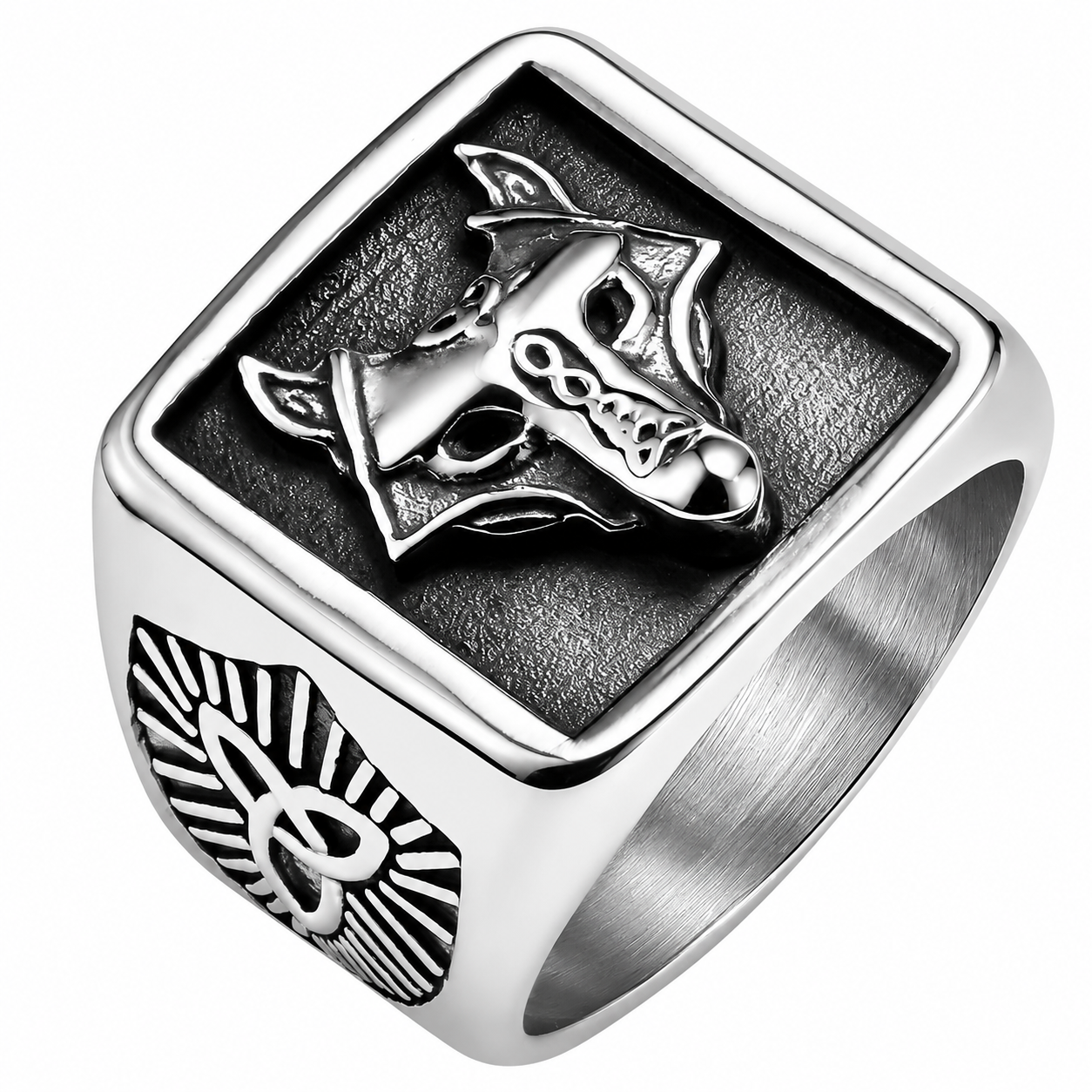 Stainless Steel Egyptian Anubis Triquetra Animal Fox Ring