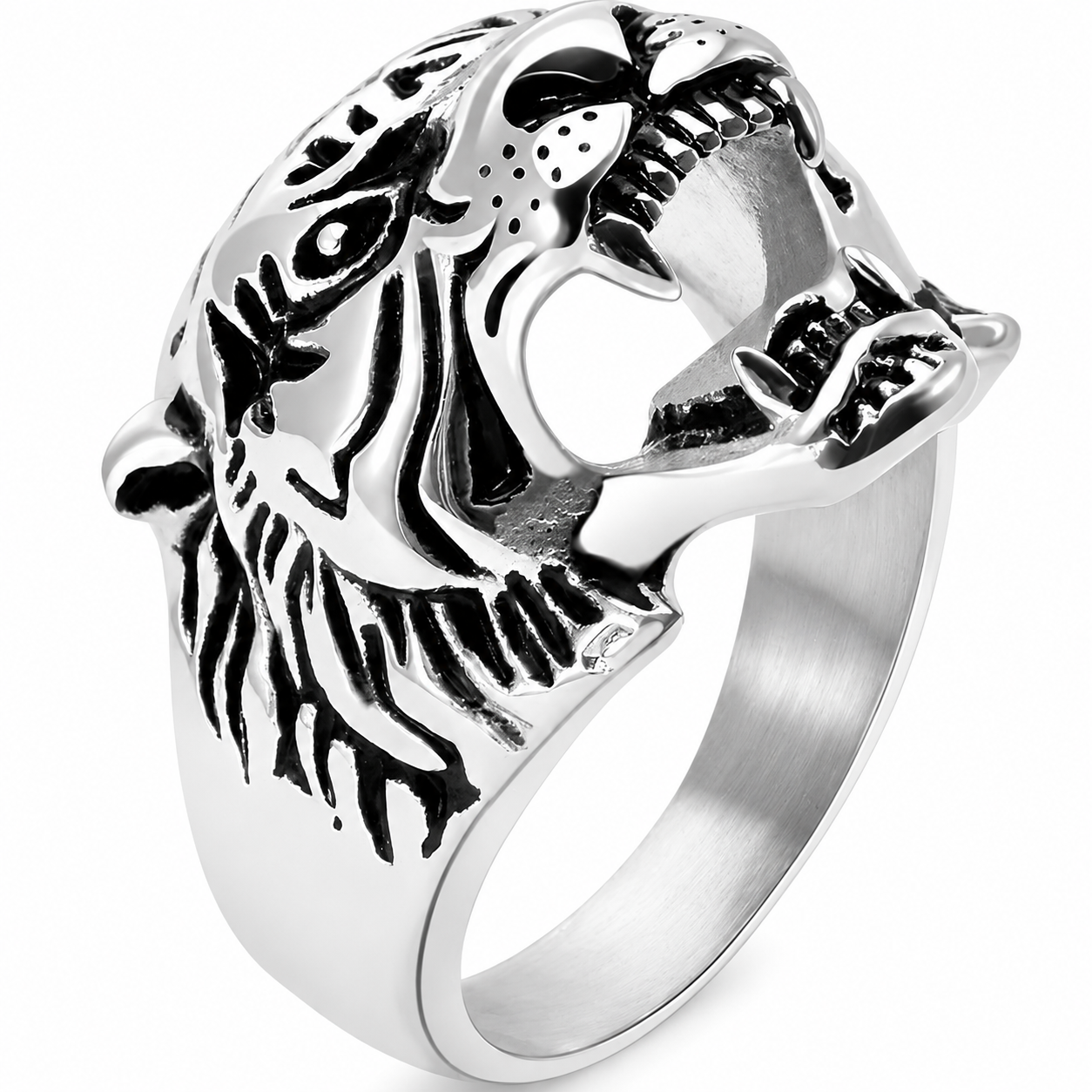 Stainless Steel Large Tiger Head Animal Cat Ring