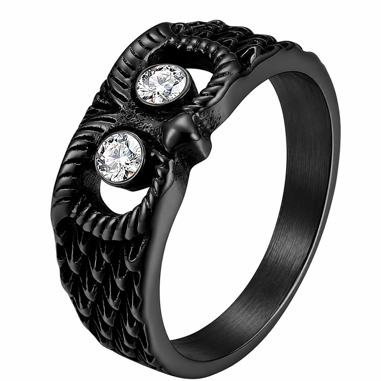 Black PVD Stainless Steel Owl Head Clear CZ Eyes Wise Animal Ring