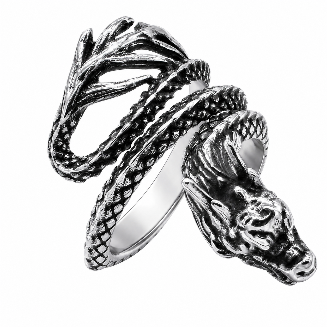 Oxidized Stainless Steel Dragon Mythical Animal Creature Ring