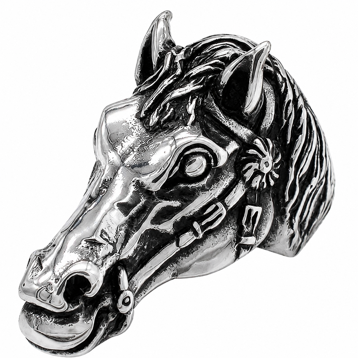 Stainless Steel Massive Horse Head Equestrian Animal Ring