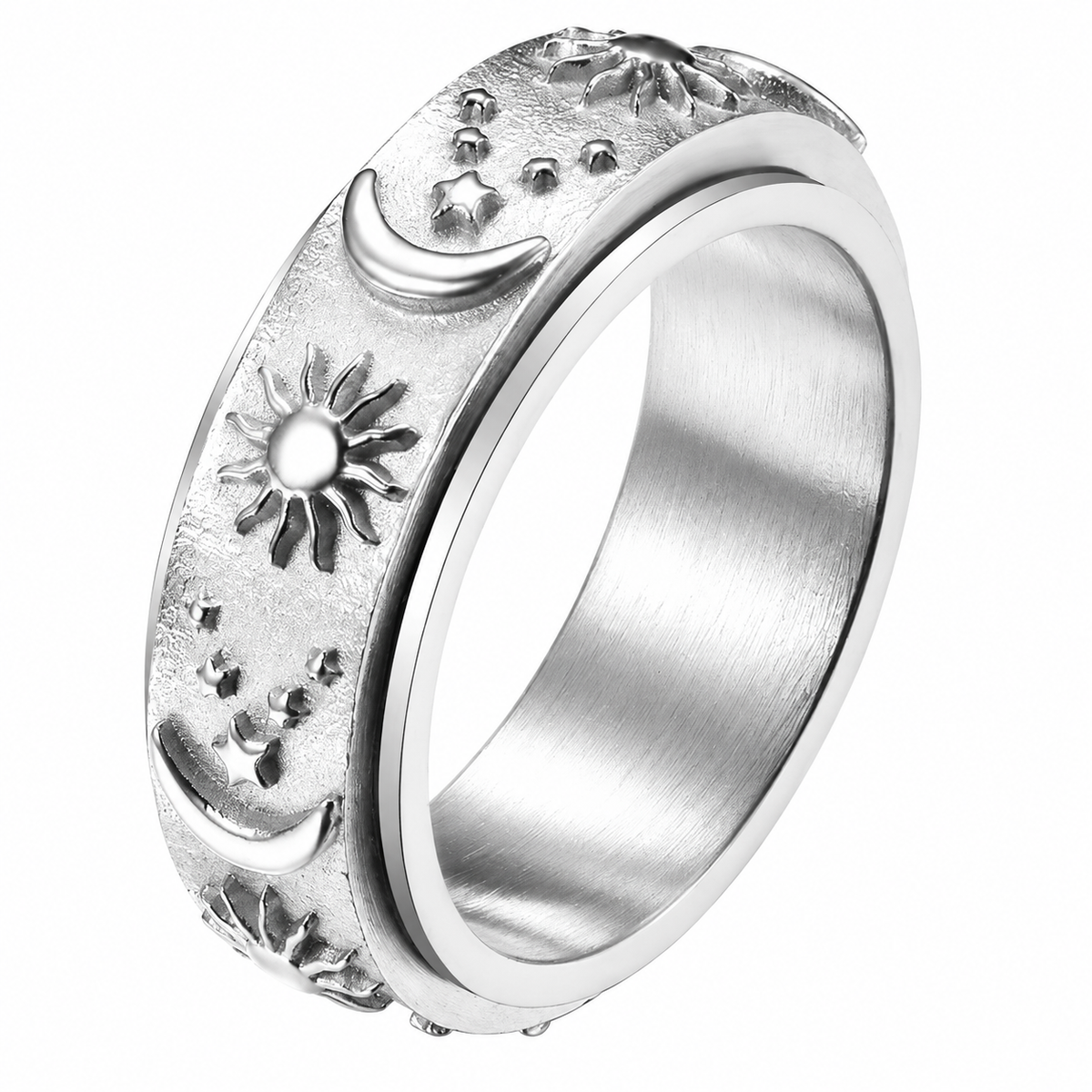 Stainless Steel Sun Moon Eternity Spinner Celestial Ring