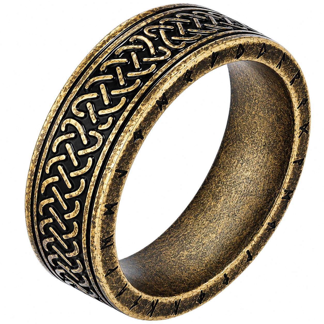 Stainless Steel Antiqued-Brass Look Celtic Eternity Band Ring