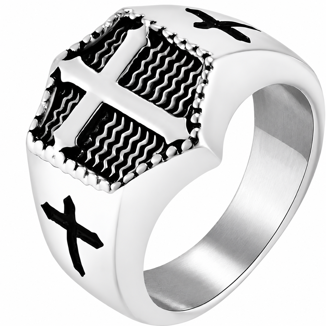 Stainless Steel Christian Cross Jesus Shield Ring