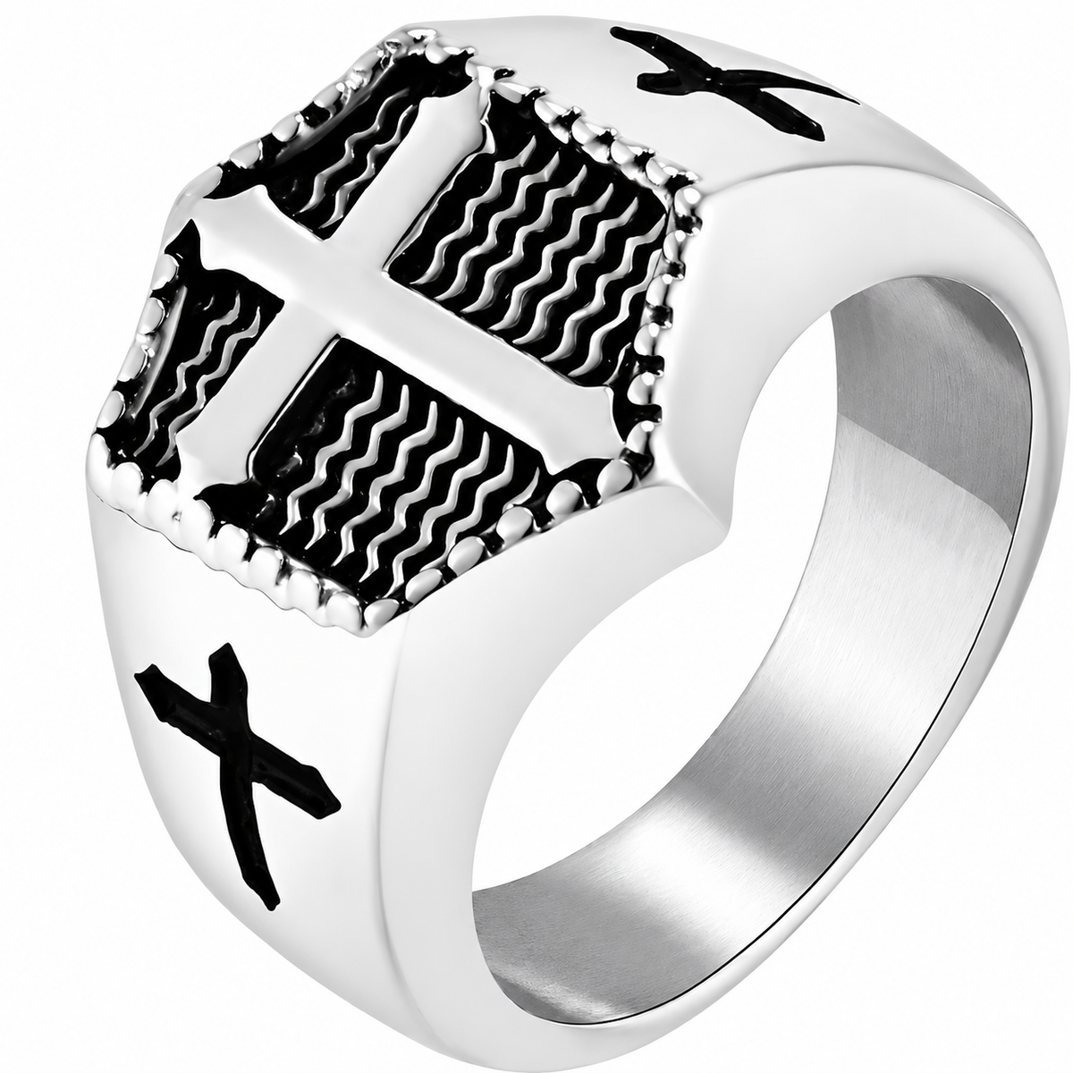 Stainless Steel Christian Cross Jesus Shield Ring