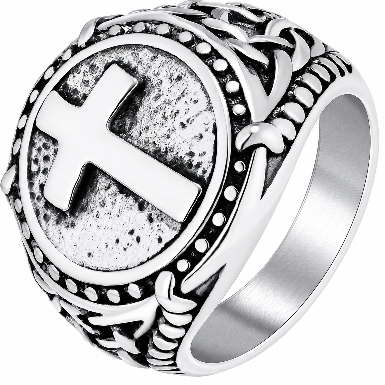 Stainless Steel Christian Cross Signet Jesus Ring