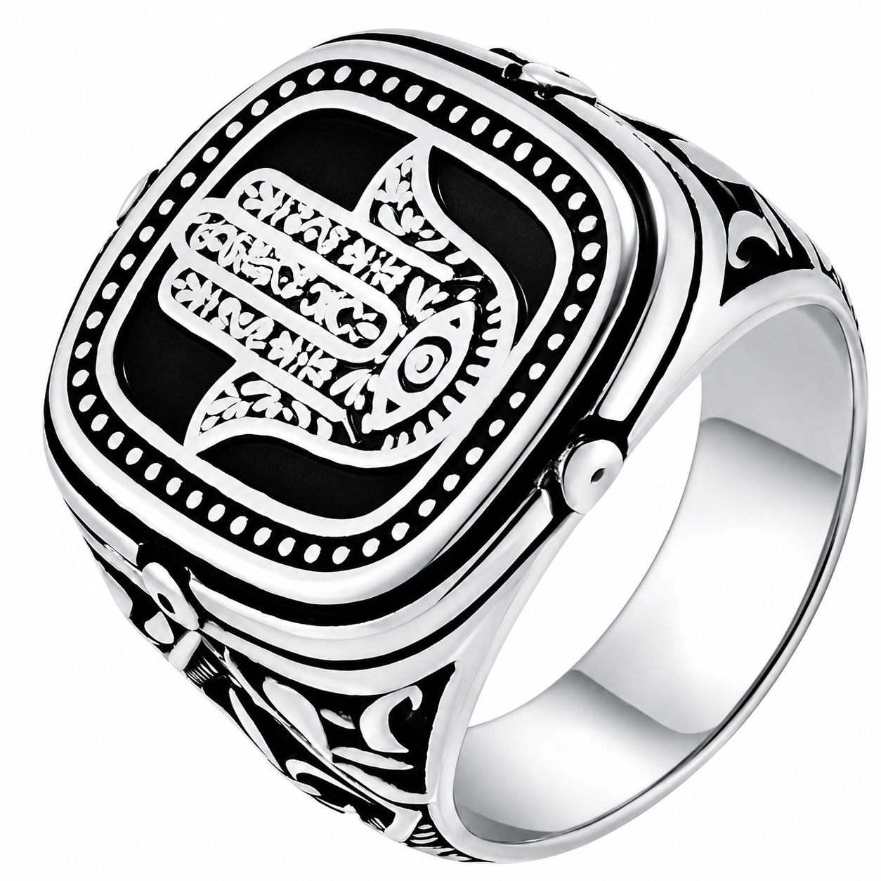 Stainless Steel Hamsa Hand Large Wide Band Ring