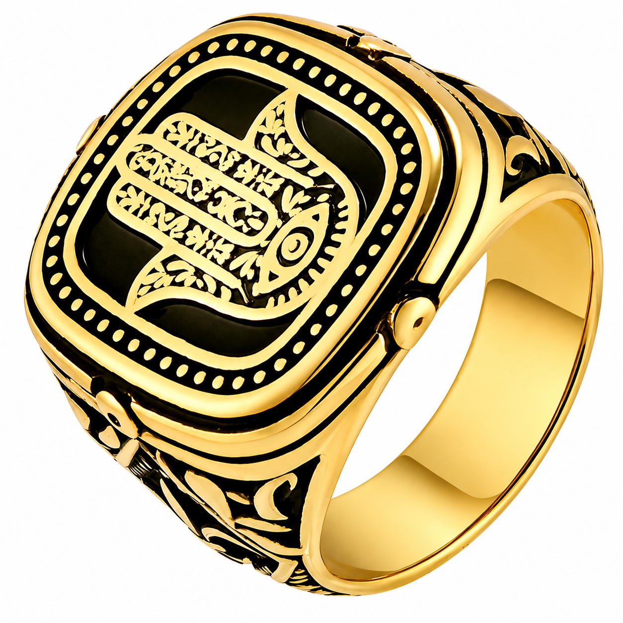 18k Gold PVD Stainless Steel Hamsa Hand Large Wide Band Ring