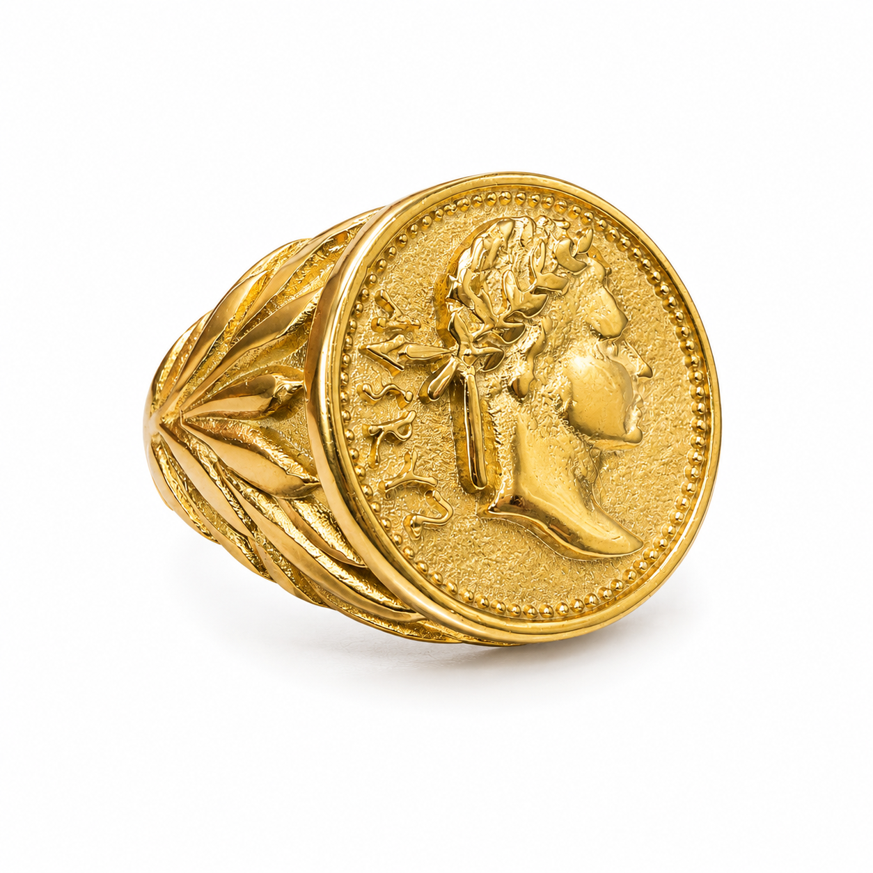 18k Gold PVD Stainless Steel Caesar Head Coin Roman Empire Ring