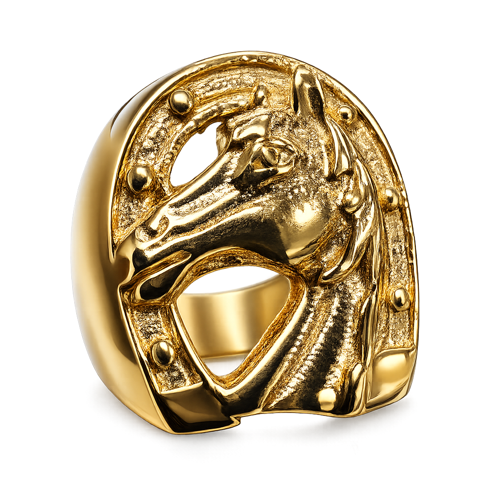 18k Gold PVD Stainless Steel Horse Horseshoe Equestrian Ring
