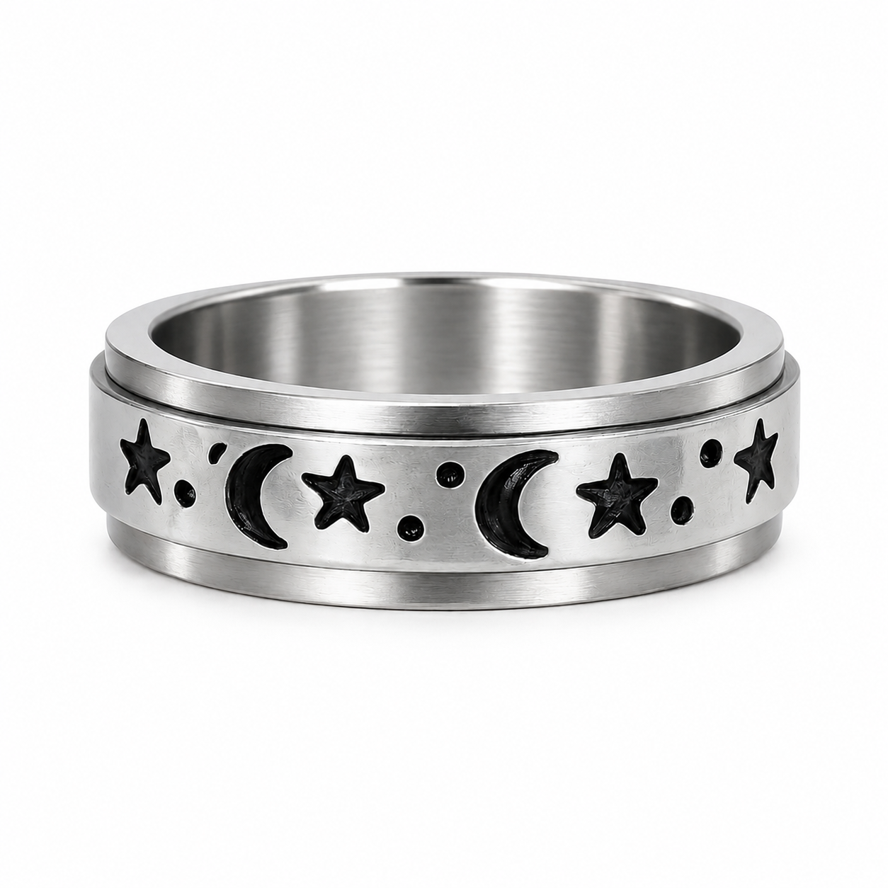 Stainless Steel Celestial Moon Star Spinner Anxiety Fidget Ring