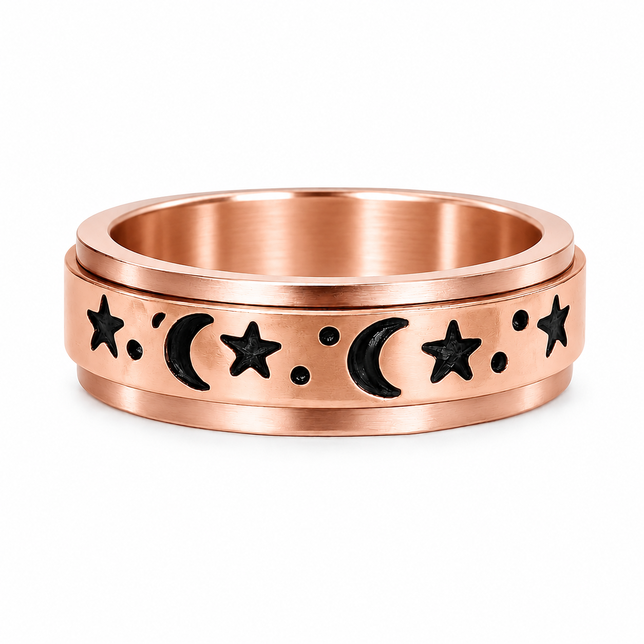 18k Rose Gold PVD Stainless Steel Celestial Moon Star Spinner Fidget Ring