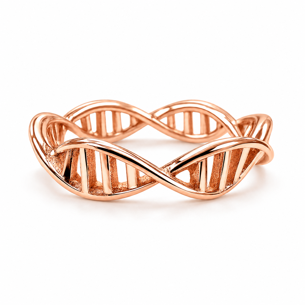 18k Rose Gold PVD Stainless Steel 3D DNA Double Helix Wave Eternity Life Ring