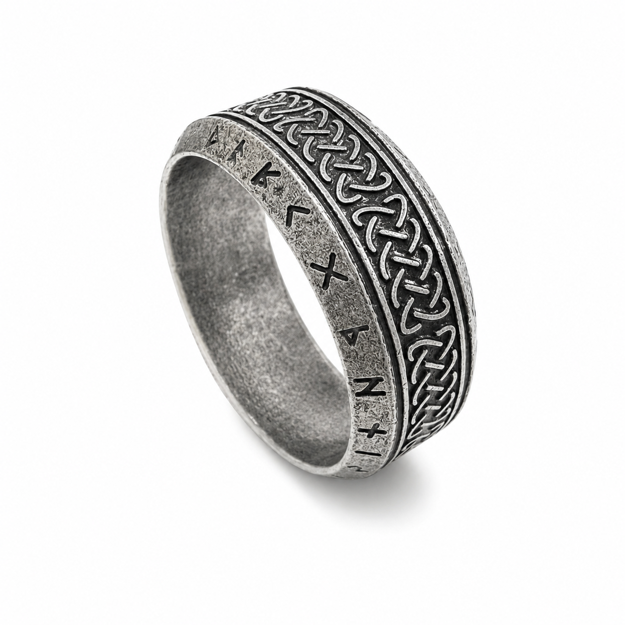 Stainless Steel Antiqued Finished Eternity Viking Celtic Band Ring