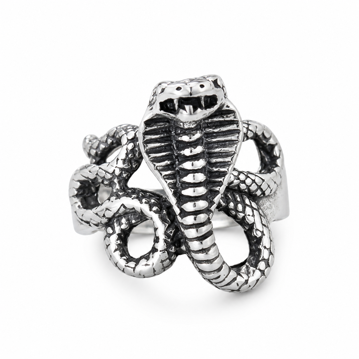 Stainless Steel King Cobra Snake Serpent Animal Ring