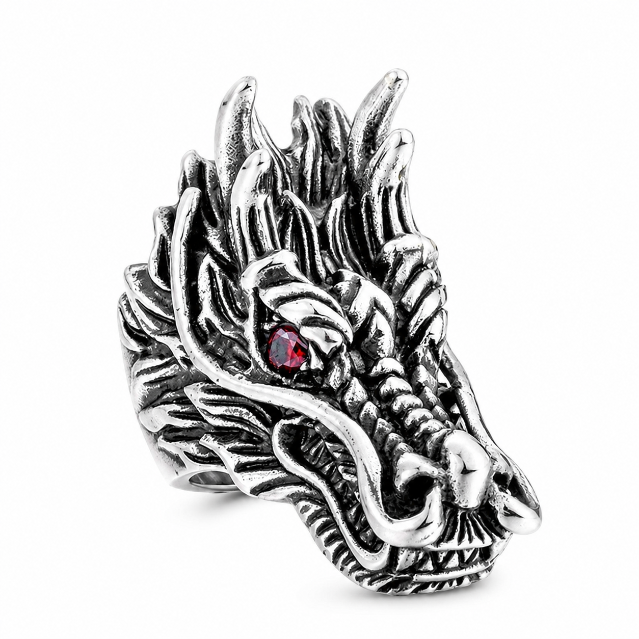 Stainless Steel Red Eye Dragon Head Snake Mythic Animal Ring