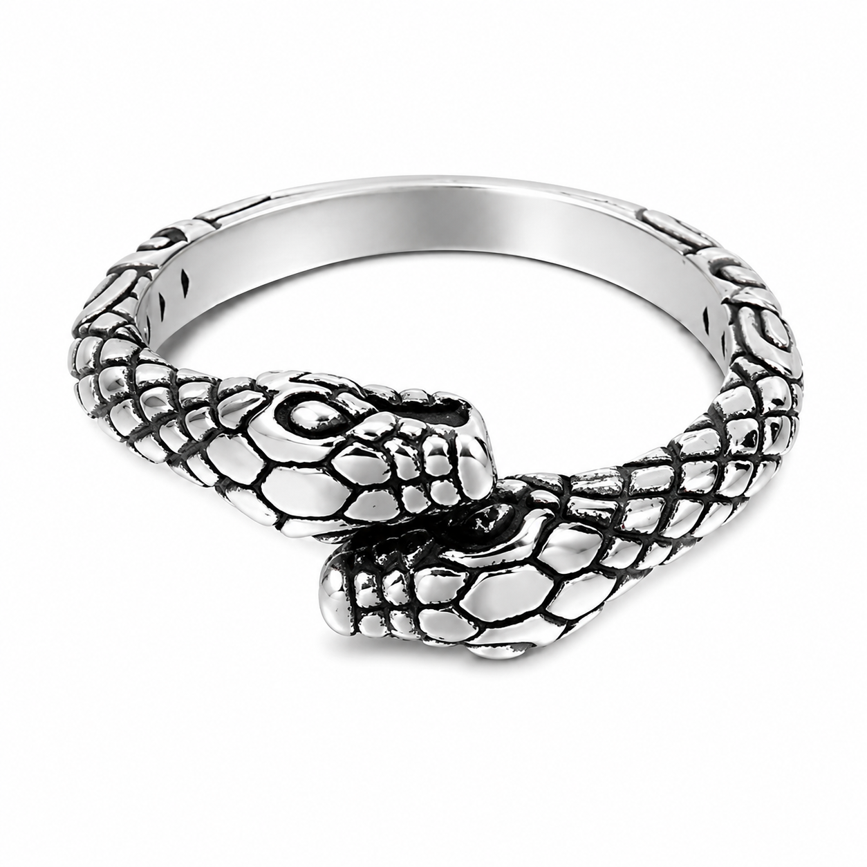 Stainless Steel Double Head Snake Serpent Animal Ring